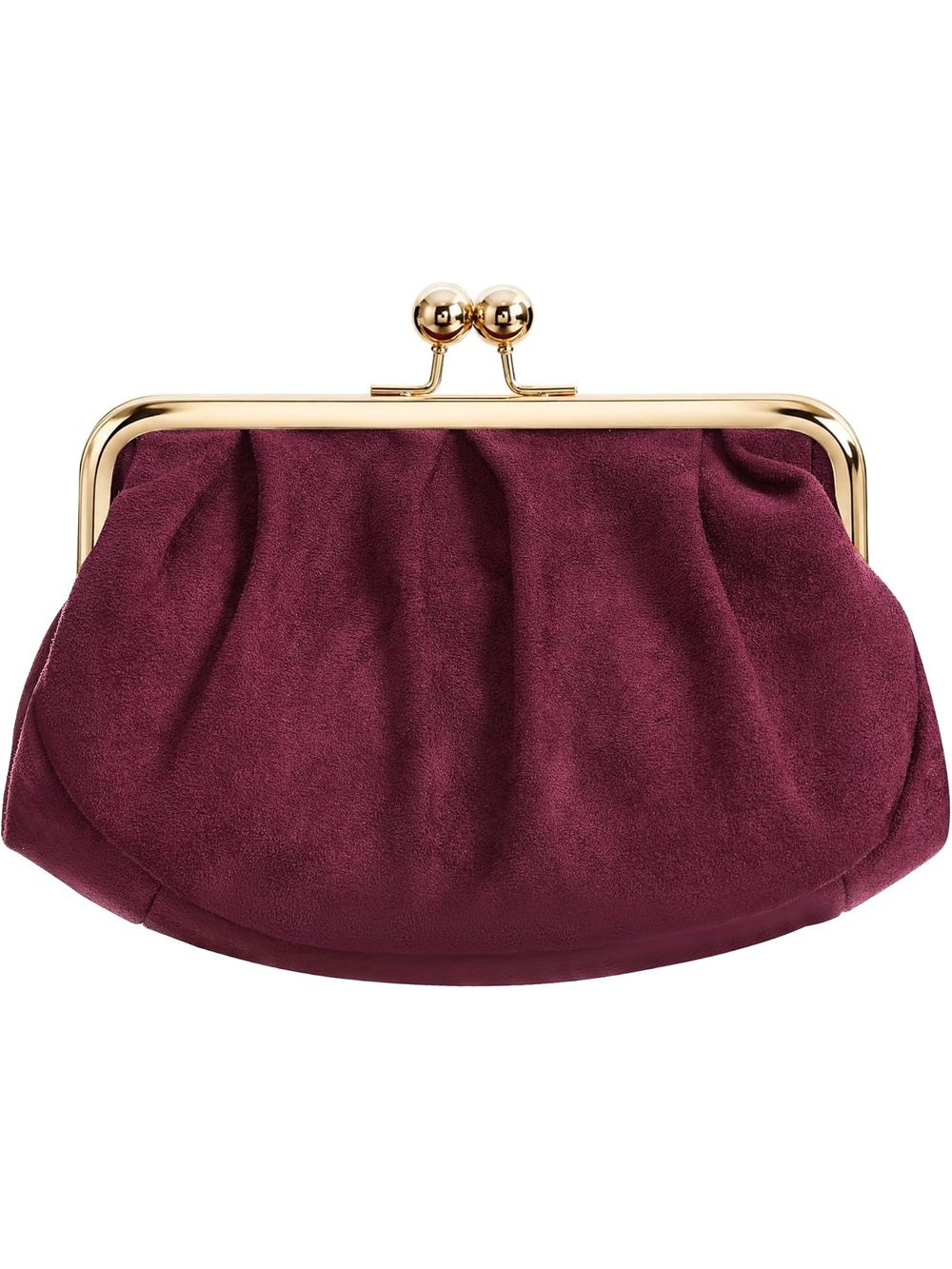 〽️ Women's Burgundy Faux Suede Clutch Purses Kiss Lock Chain Strap Evening Bag